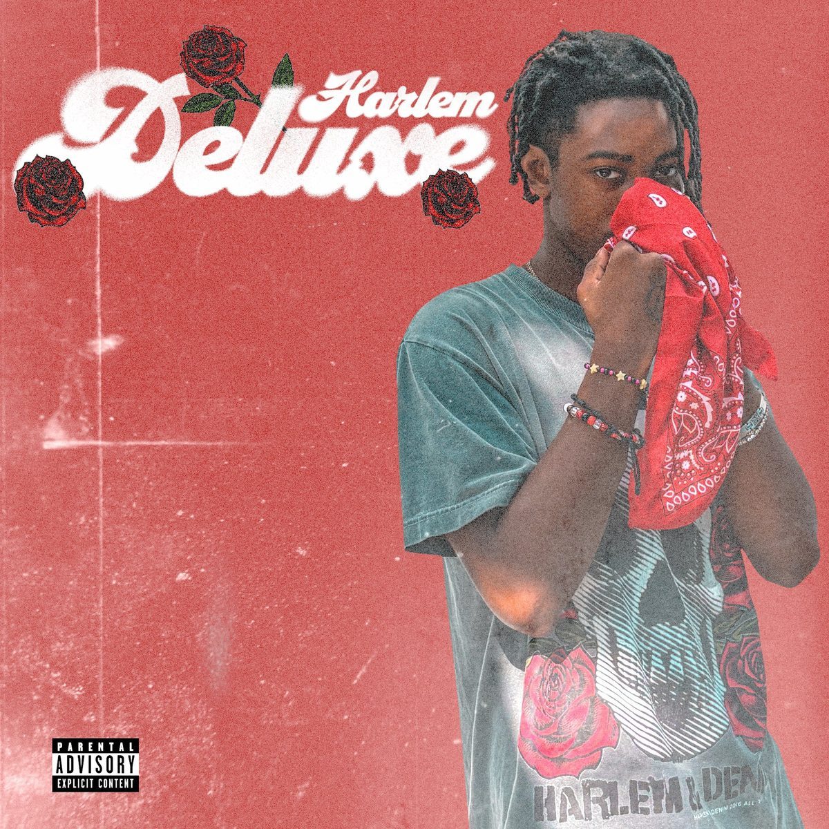 HARLEM DELUXE red album cover with a bandana and roses